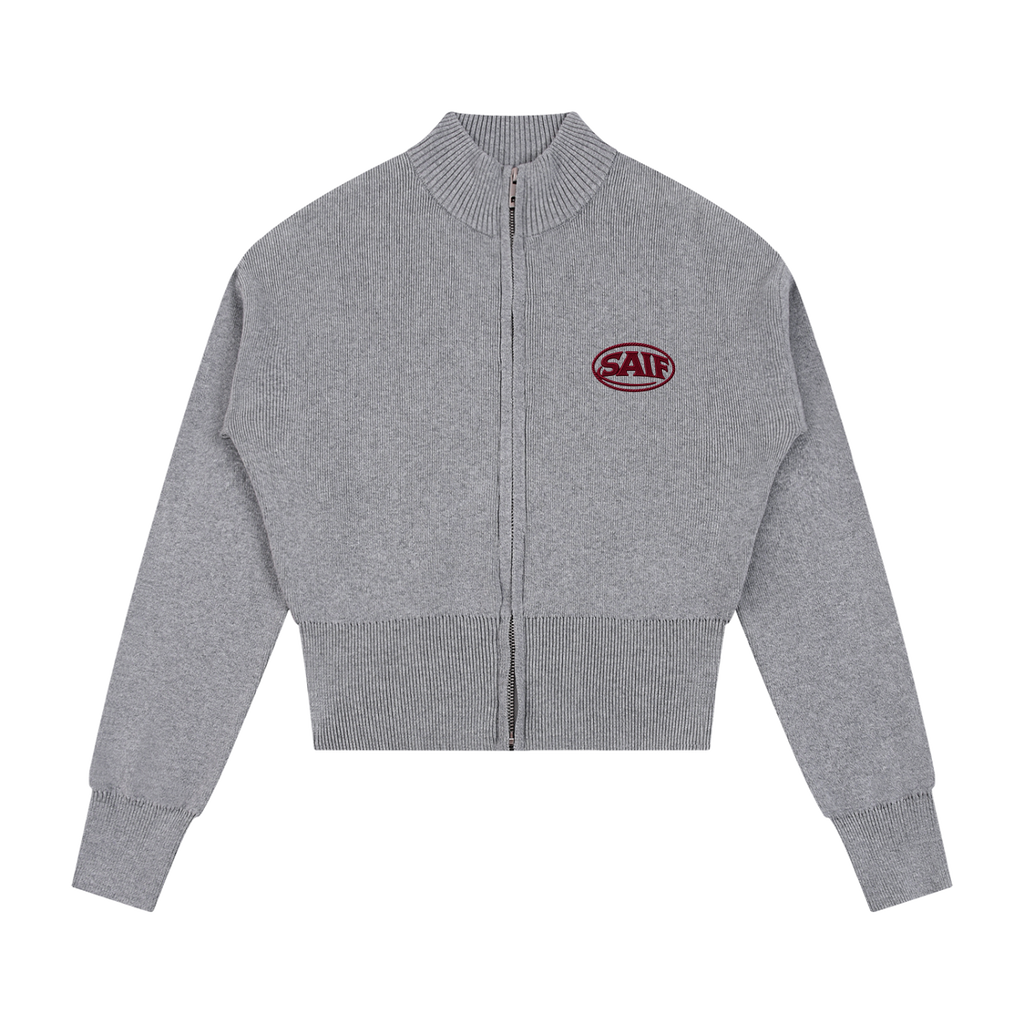 Close Knit Zip Up Cardigan - Ash & Oxblood