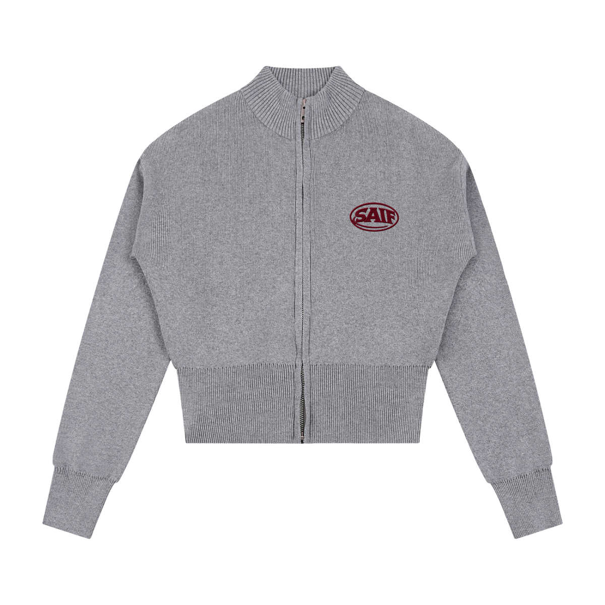 Close Knit Zip Up Cardigan - Ash & Oxblood