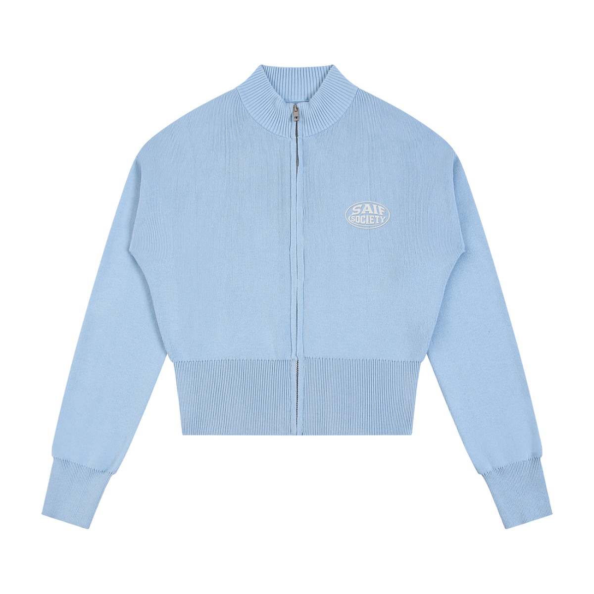 Close Knit Zip Up Cardigan - Glacier Blue
