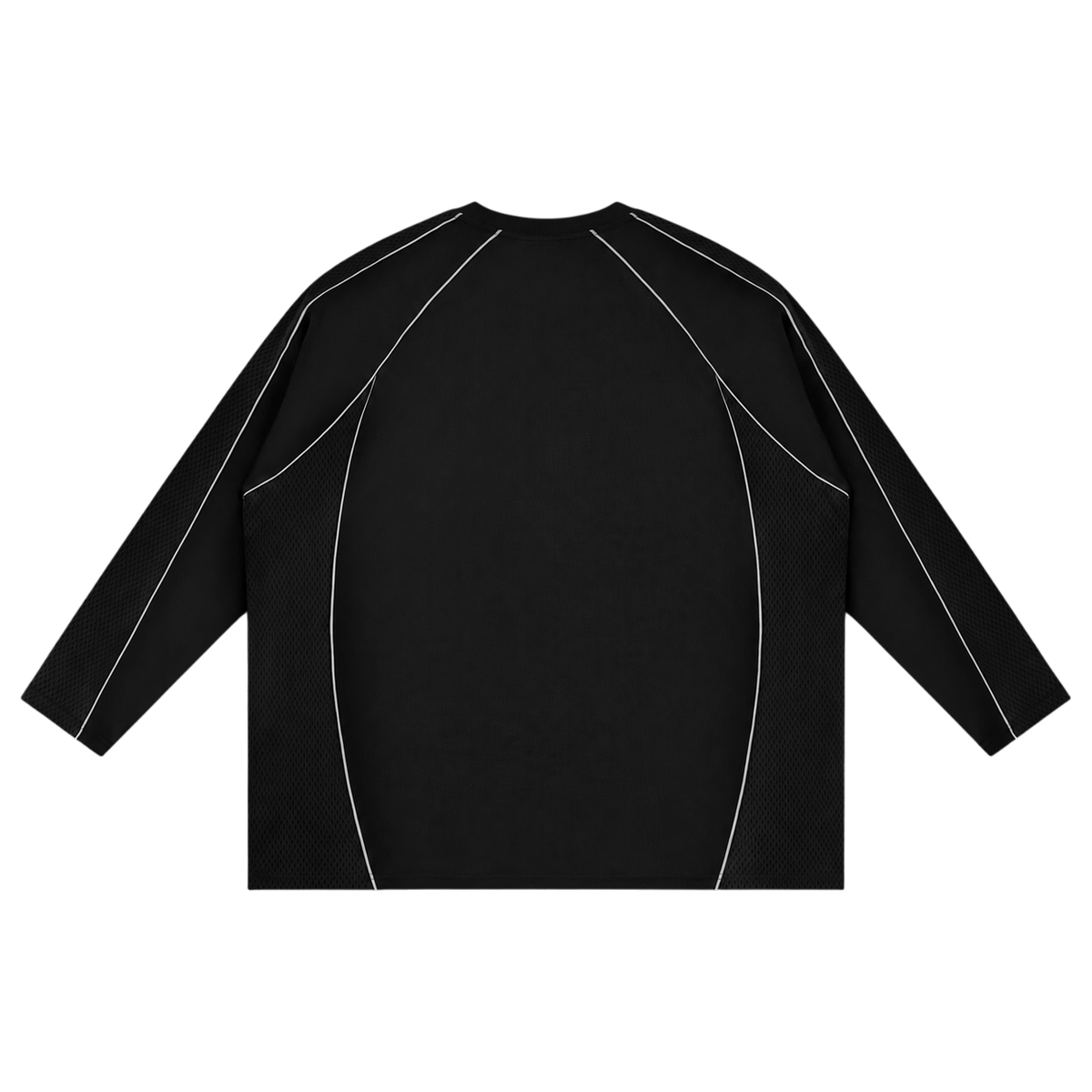 saifsociety The Society Jersey in onyx black with contrast white piping, raglan sleeves, and paneled construction.
