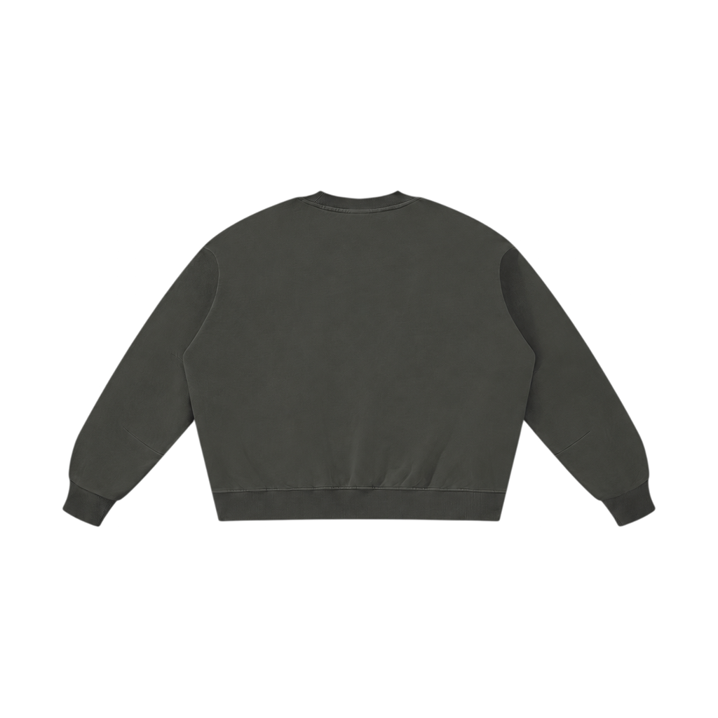 saifsociety The Core Crew in gunmetal grey, a 100% cotton oversized sweatshirt with dropped shoulders and ribbed trims.