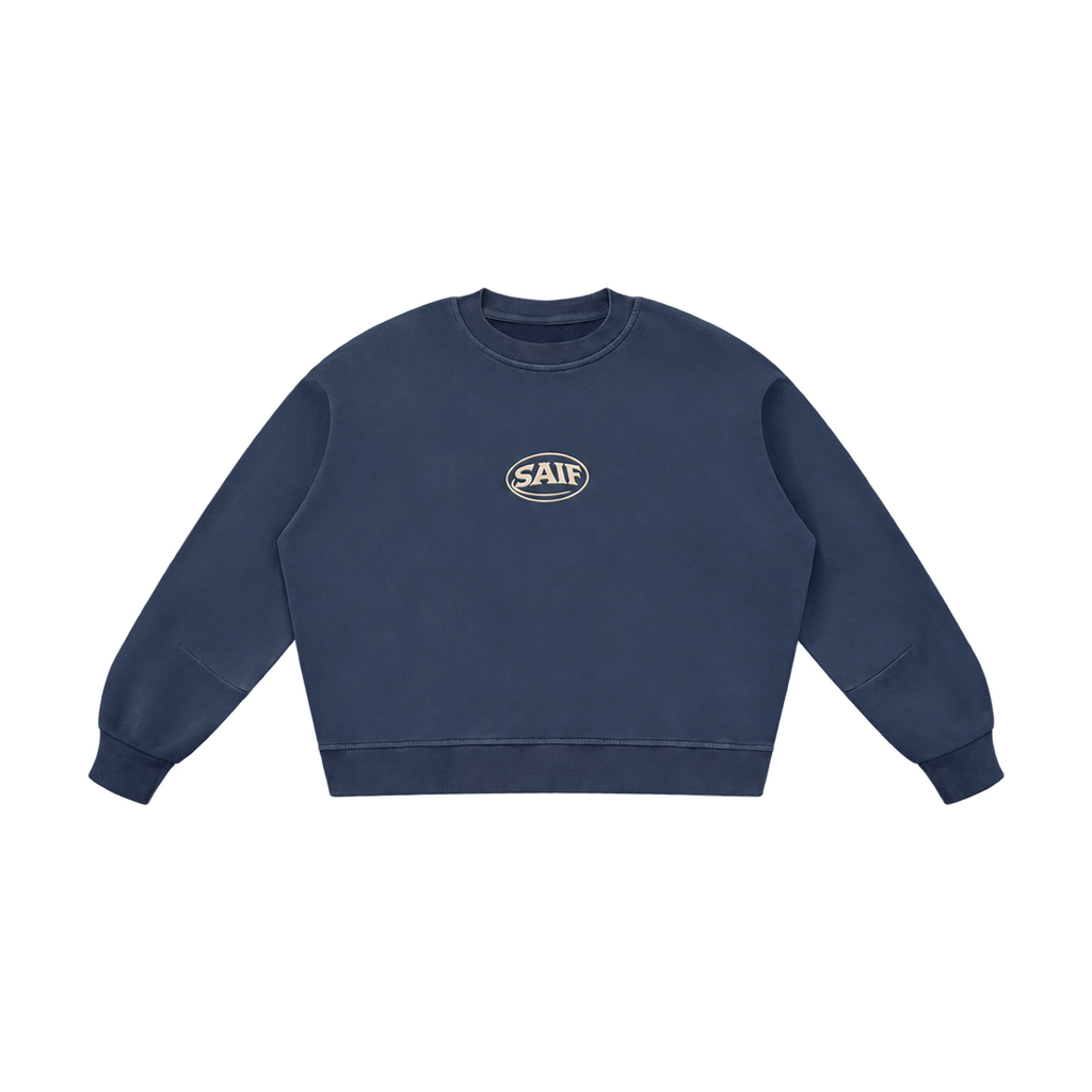 The Core Crew in Deep Tide navy, front view with SAIF logo on a transparent background.