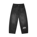 The Signature Wide-Leg Jeans in Faded Ink with silver Saif logo, front view