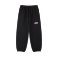 The Sunday Set joggers in Carbon with white Saif Society logo, front view